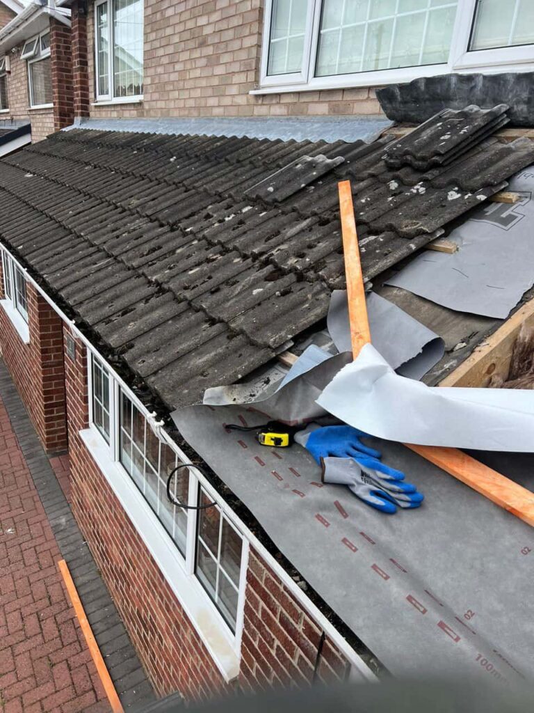This is a photo of a pitched roof which is being repaired. The existing roof was leaking badly. Works carried out by LS Roofing Great Missenden